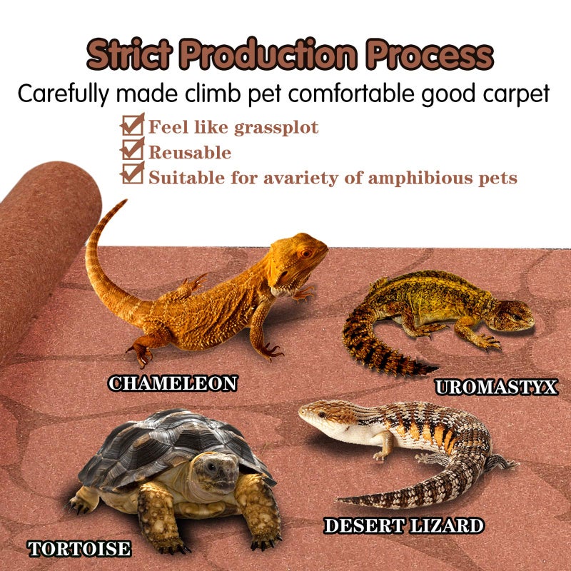 MCLANZOO 2PCS Reptile Carpet 20 Gallon, Pet Terrarium Liner, Reptiles Cage Mat/Substrate for Snakes, Chameleons, Geckos and Bearded Dragon Tank Accessories with Tweezers Feeding Tongs Desert(30*12in) - Image 4